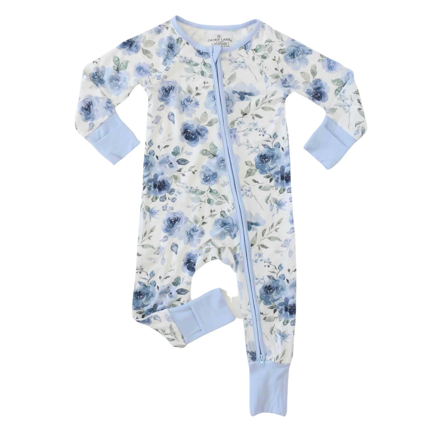 Wholesale blue floral long sleeve zip romper