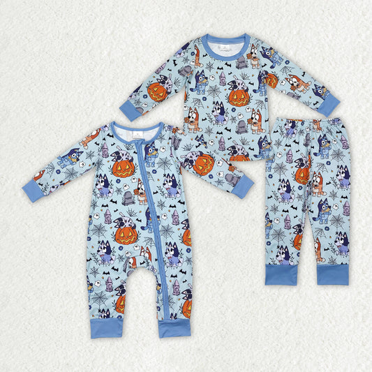 Halloween spiderweb blue cartoon dog matching clothes