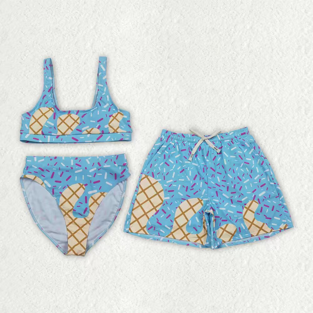 Adult women blue ice cream two pieces swimwear