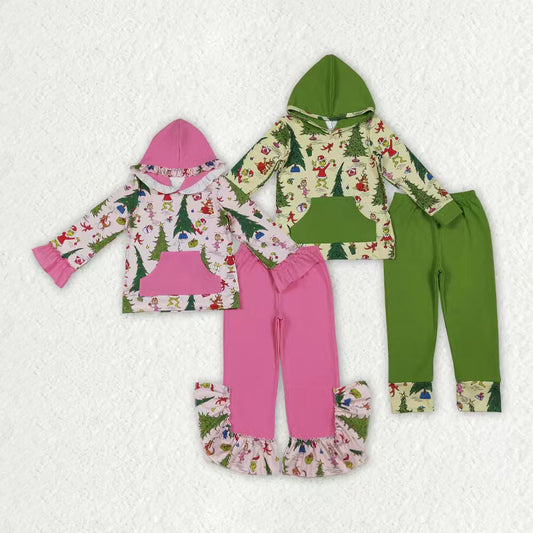 Christmas Tree Green Face kids boy matching hoodie set