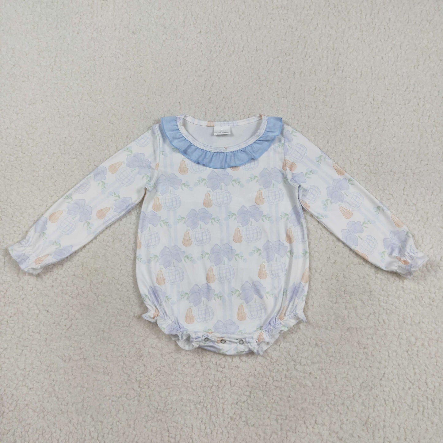 Toddle baby girls blue pumpkins long sleeve romper