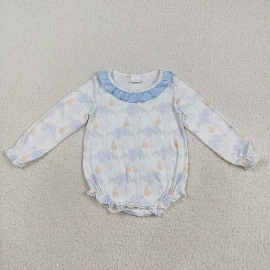 Toddle baby girls blue pumpkins long sleeve romper