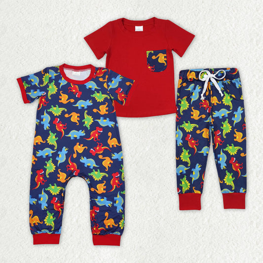 baby boy brother dinosaur animal print clothing set