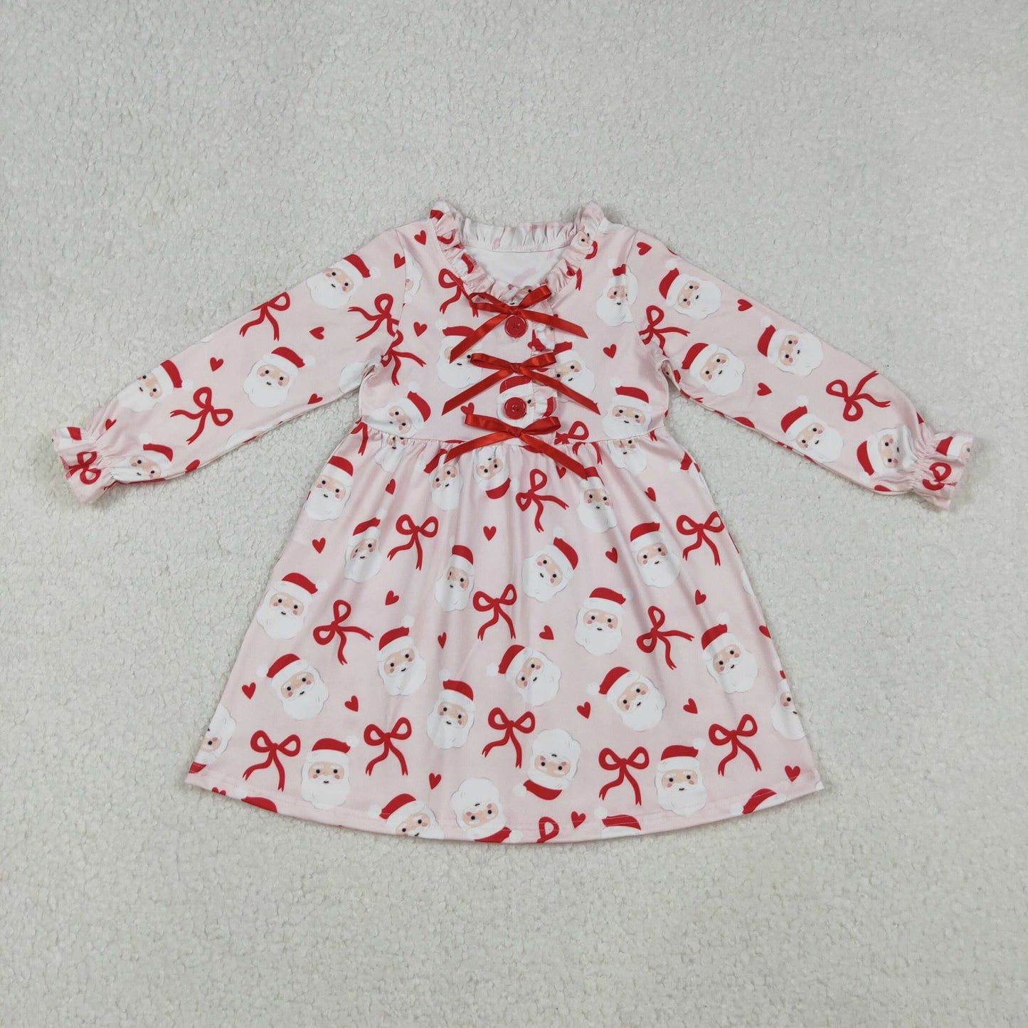 Christmas santa claus red bow kids long sleeve matching pajama set