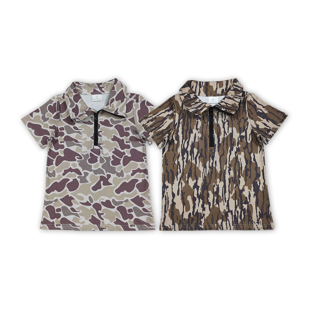 Dark grey Camo design print boy short sleeve pullover top