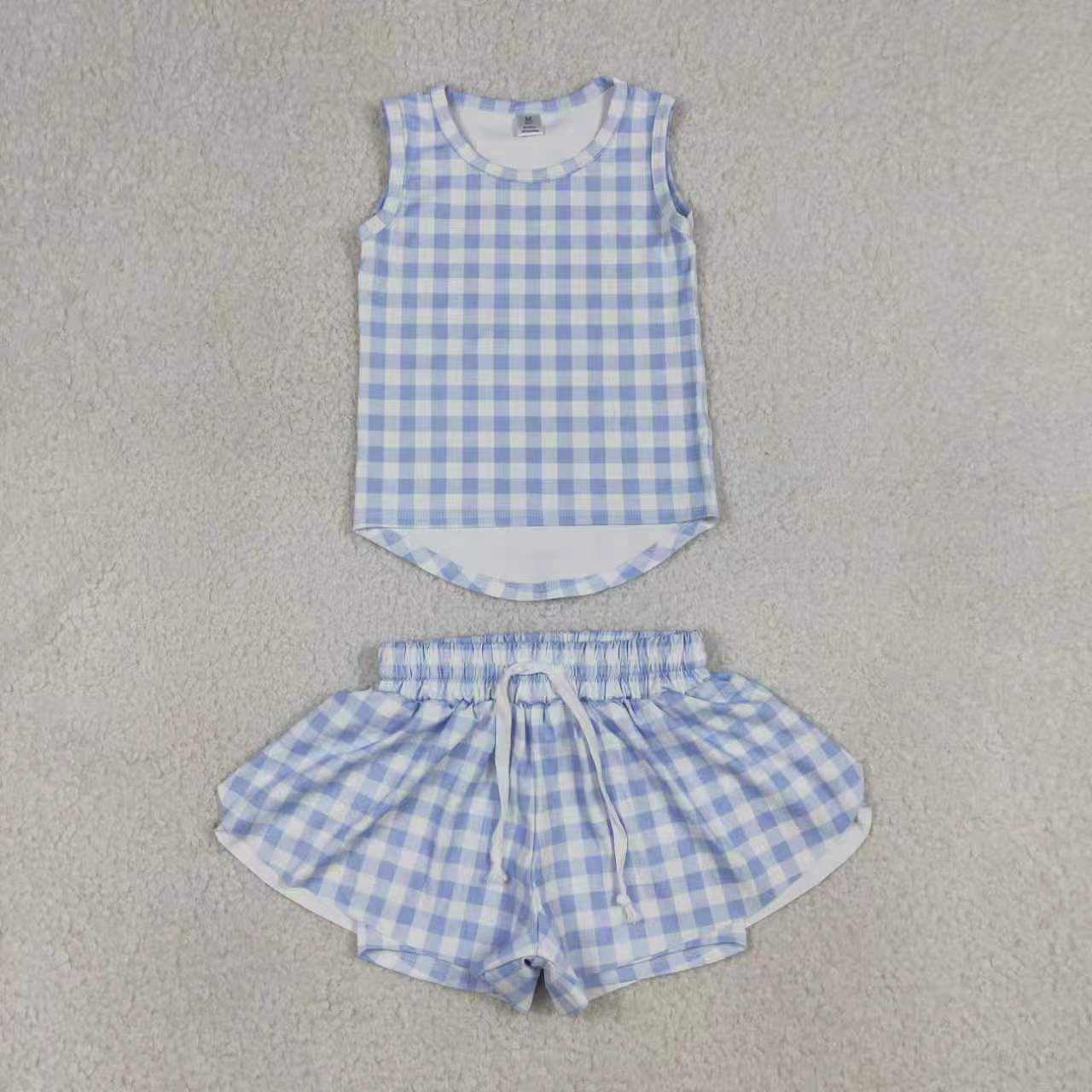 Yellow plaid top matching shorts girl summer yoga outfit preorder