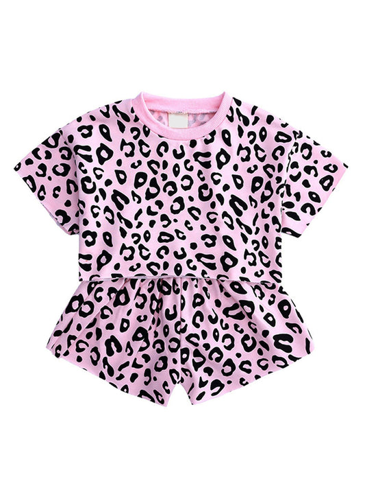 pink cheetah leopard 2pcs summer clothing set