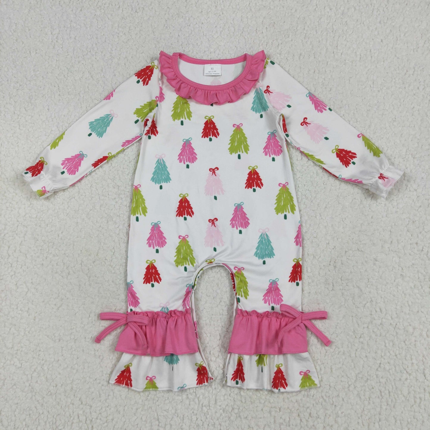 Baby girls colorful Christmas tree tunic top matching pants outfit