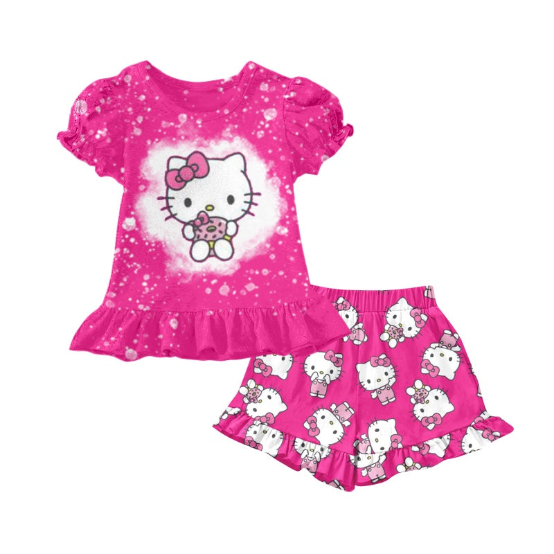 baby girls short sleeve cartoon cat design outfit