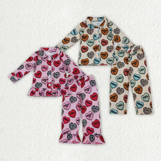 Valentines day heart print kids long sleeve pajama set