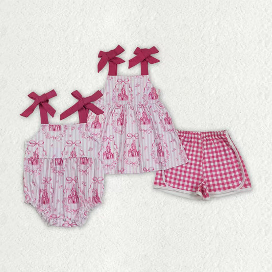 Pink bow castle shirt matching shorts baby girl outfit