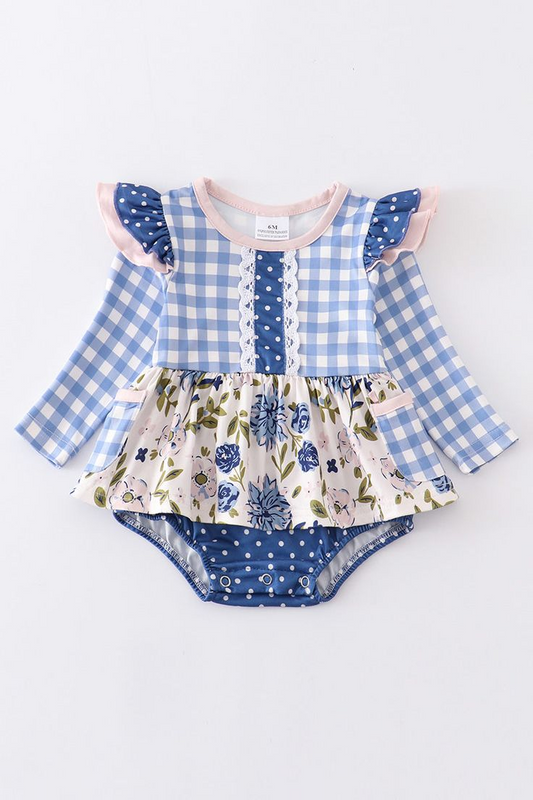 toddle baby girls blue floral long sleeve spring romper