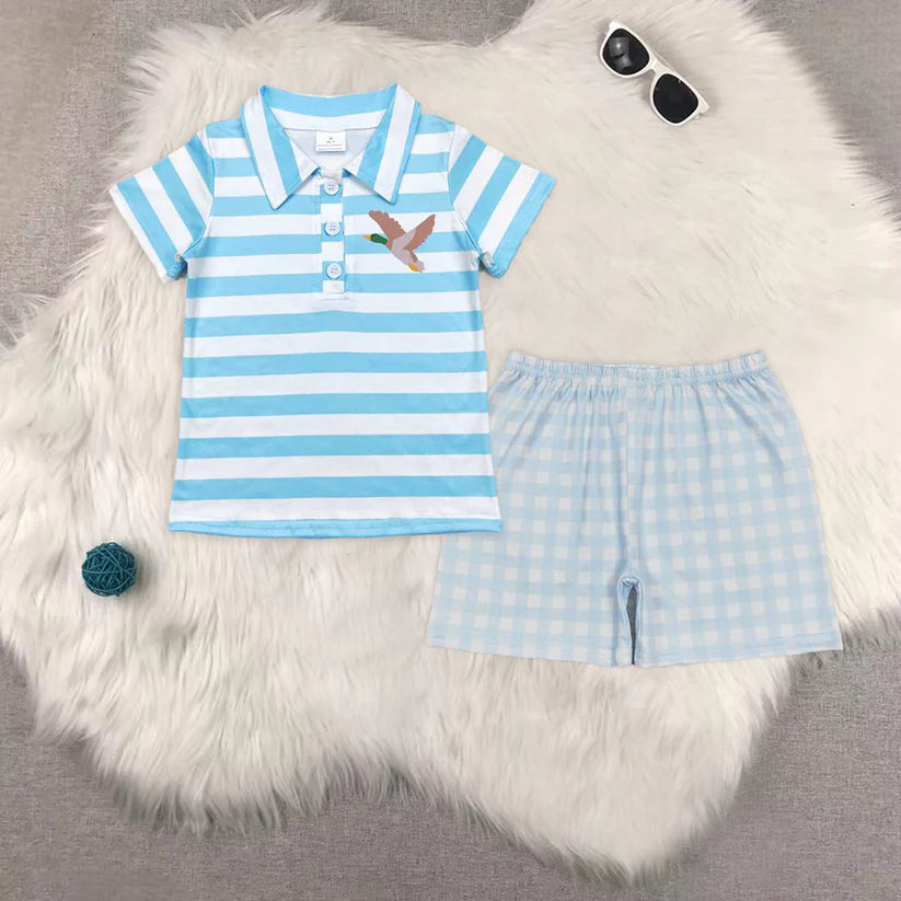 BT0338+SS0353 duck Blue striped short-sleeve top Boy Shorts sets