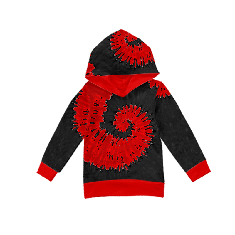 Adult women long sleeve red tie dye hoodie top