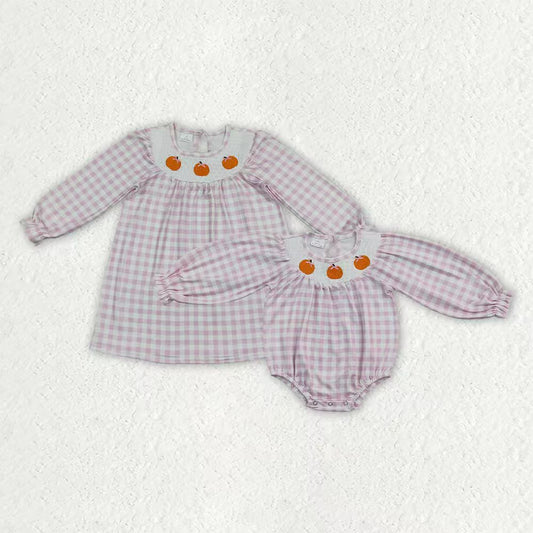 Girls embroidery design fall pumpkin dress