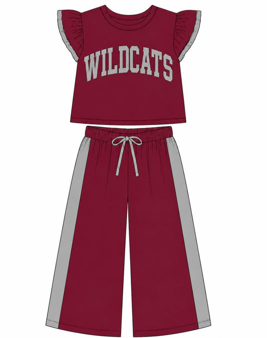 Toddle kids custom wildcats team design girl flutter sleeve clothes wholesale price
