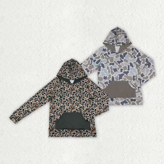 Adult man dark grey camo long sleeve hoodie top