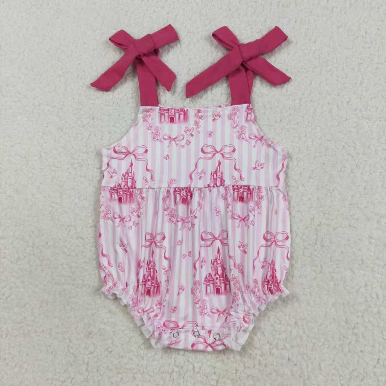 Pink bow castle shirt matching shorts baby girl outfit