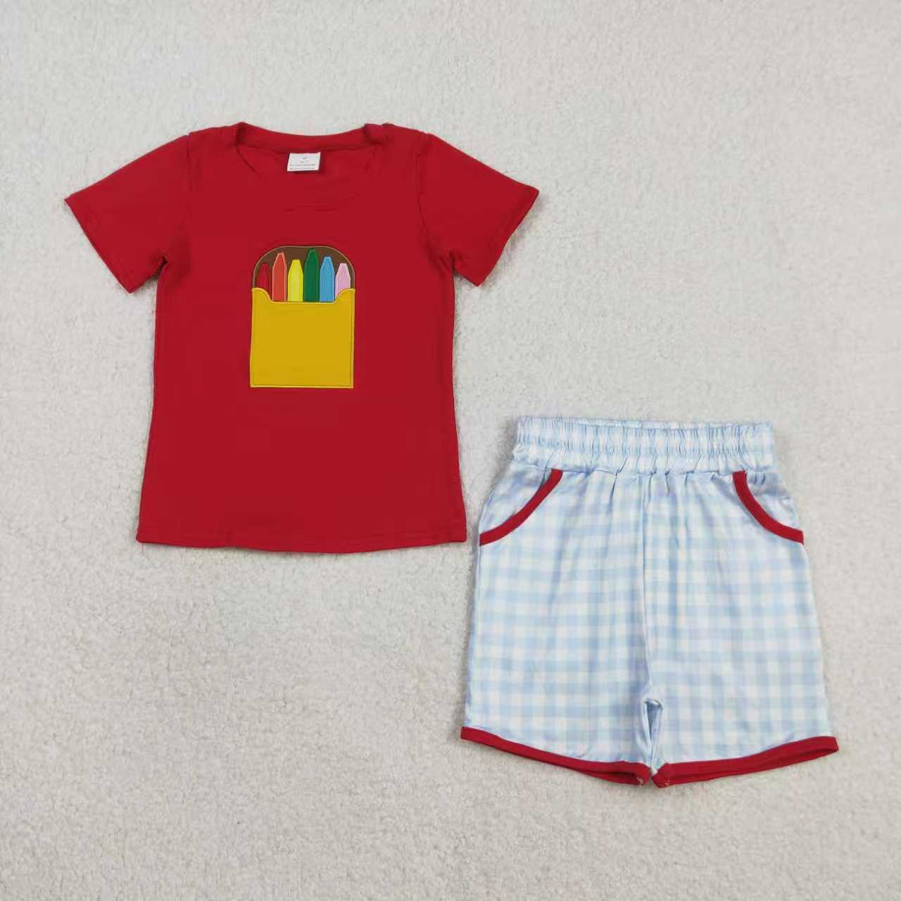 Back to school embroidery top matching shorts girls summer outfit