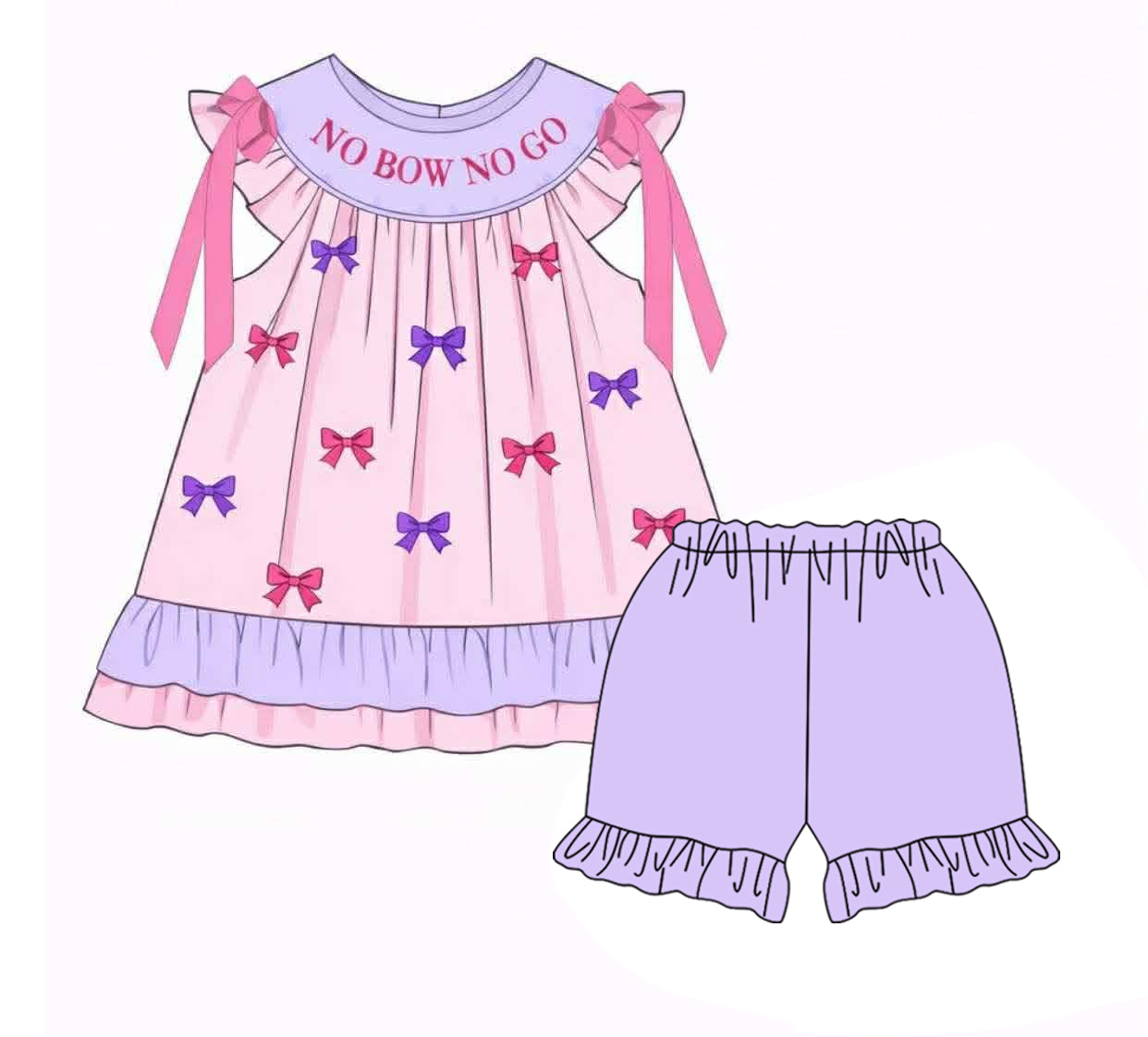 No bow no go top matching shorts custom design girls summer outfit