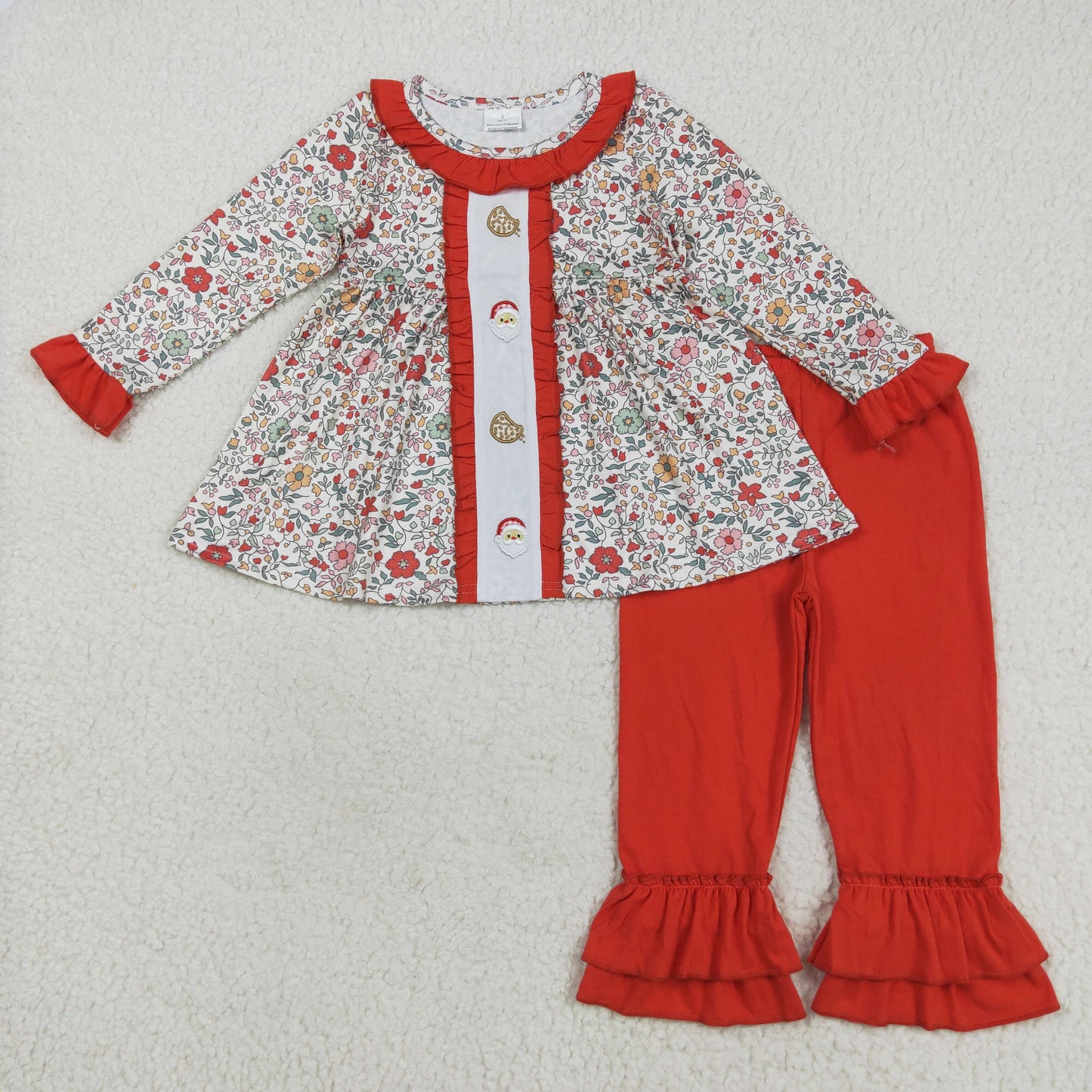 Embroidery Christmas Santa Cookie tunic top matching pants clothes