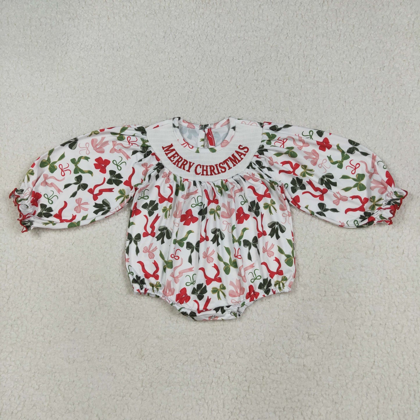 Merry Christmas green red bow smocked dress