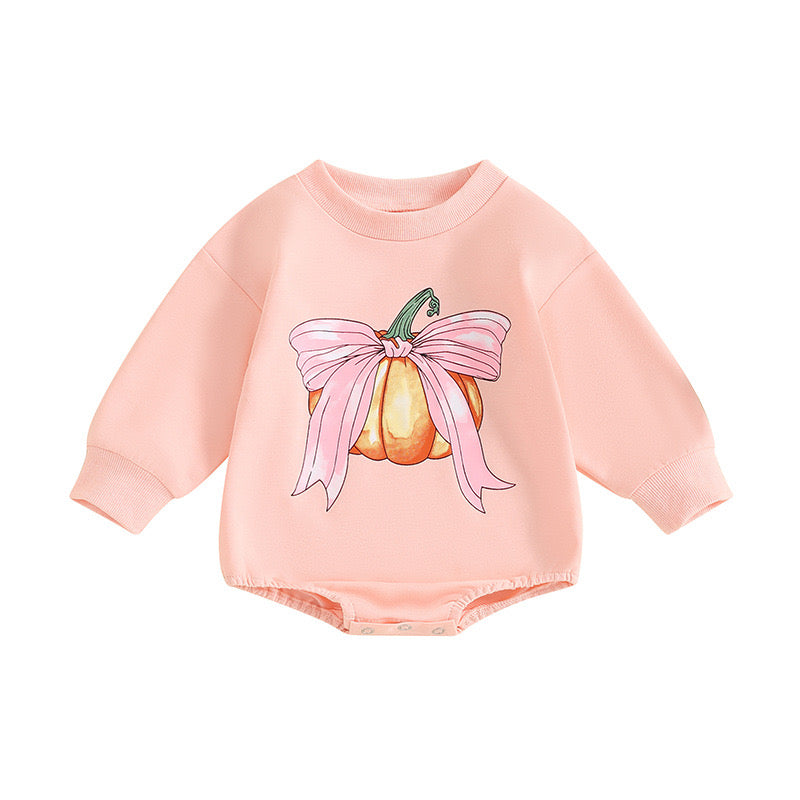 toddle baby girls big pumpkin bow design long sleeve fall romper