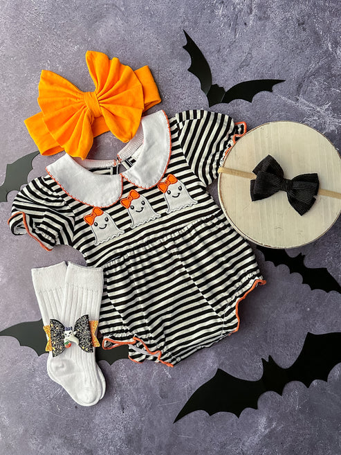 Halloween ghost black stripes romper
