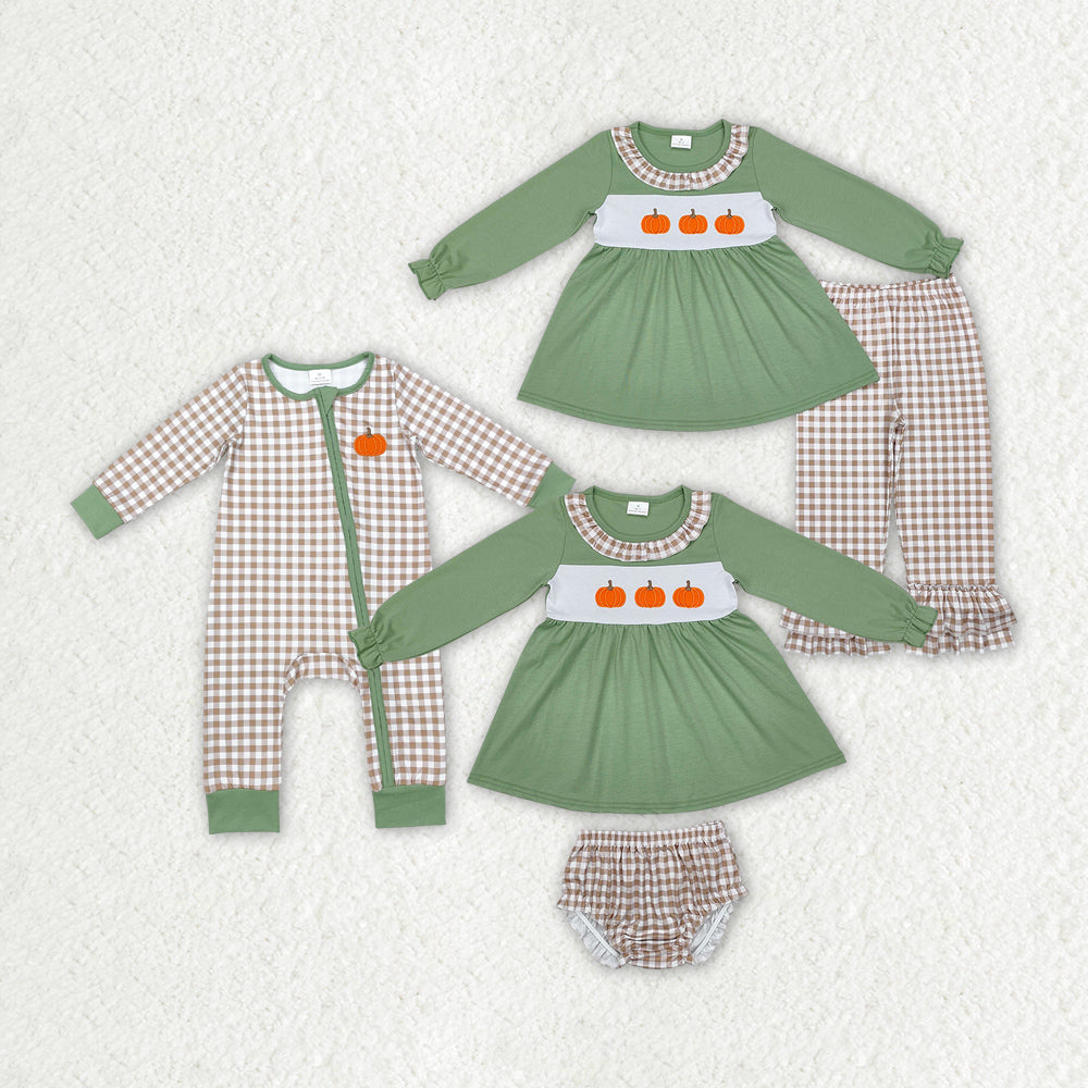 sister brother embroidery fall pumpkin matching clothing set