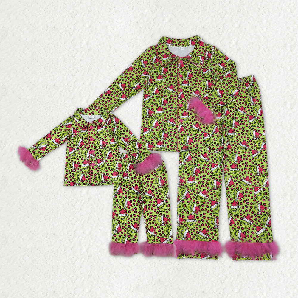 Adult women Christmas green face long sleeve pajama set