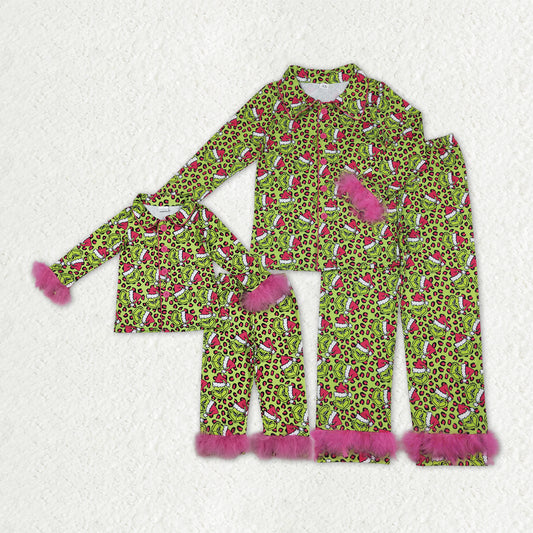 Adult women Christmas green face long sleeve pajama set