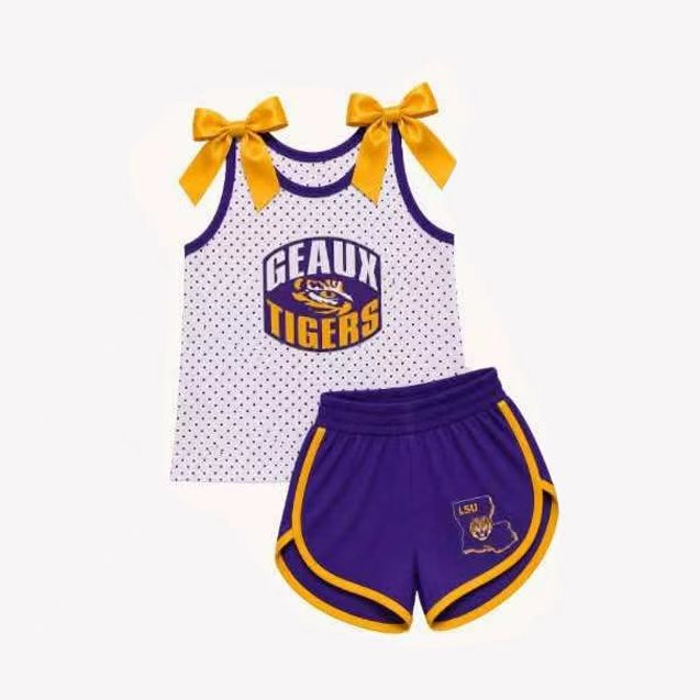 Custom team bow top matching shorts girls summer outfit