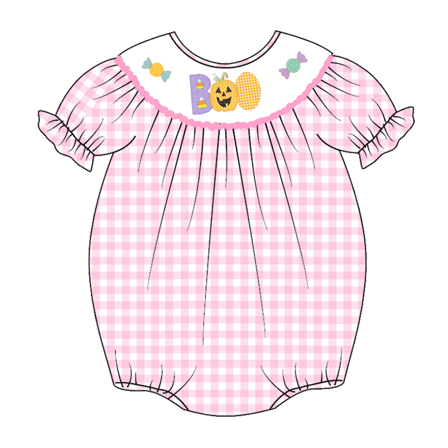Newborn baby girls Halloween boo pumpkin candy romper