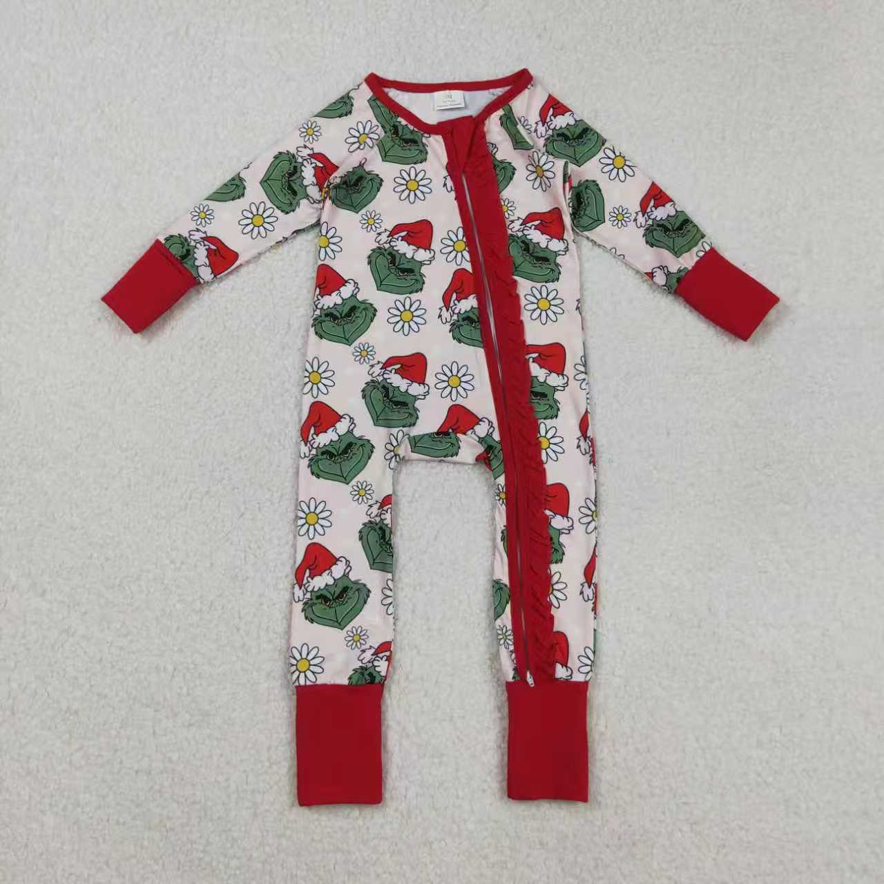 Christmas green face flowers kids long sleeve matching outfit