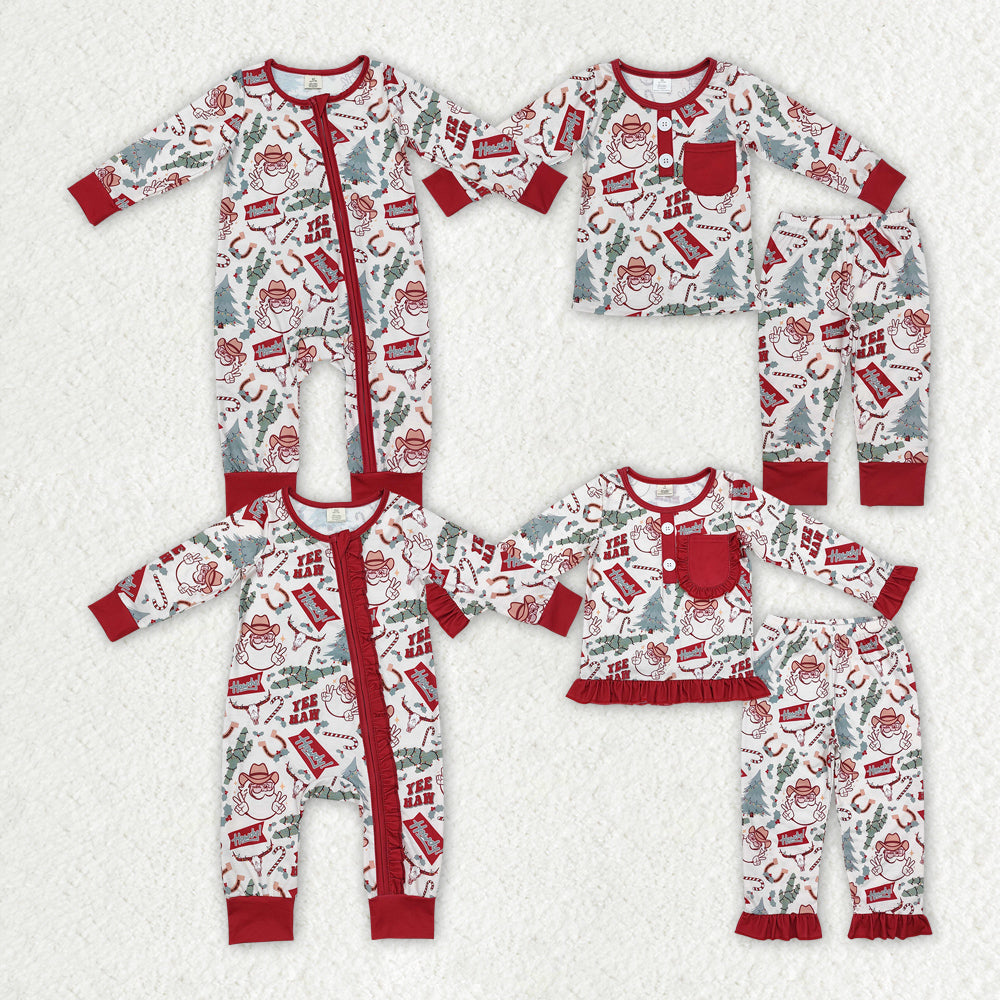 sister brother western christmas santa claus matching pajama set