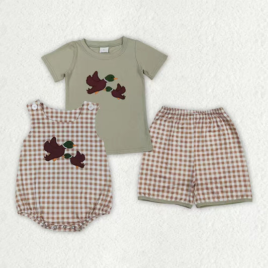 Embroidery Mallard duck top matching shorts boy summer outfit