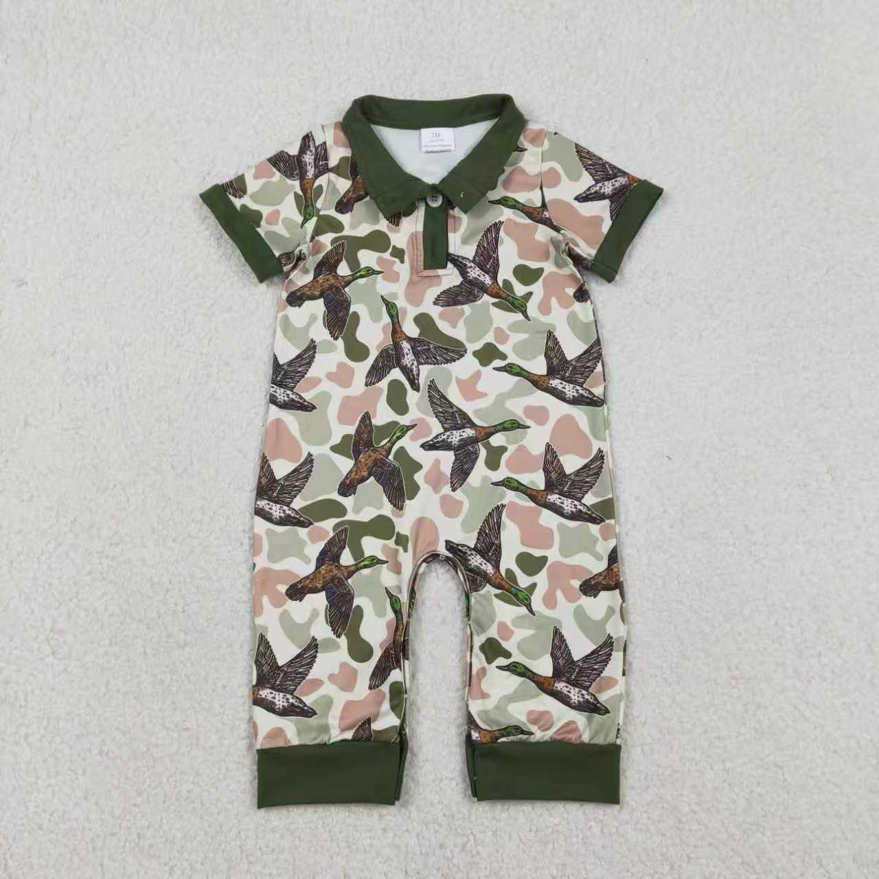 Deer camo toddle baby short sleeve polo romper