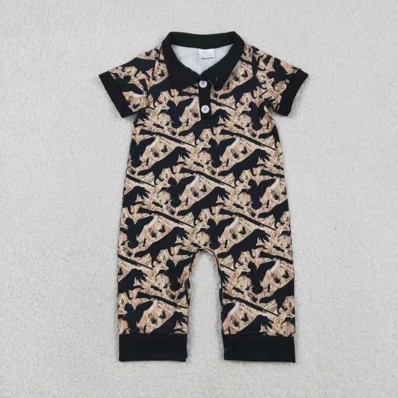 Deer camo toddle baby short sleeve polo romper