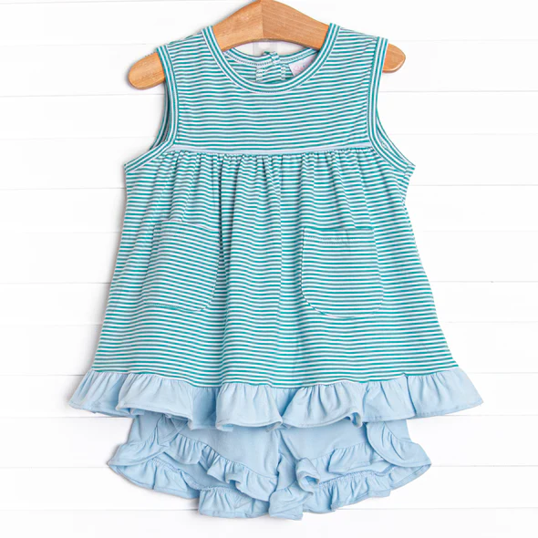 baby  girls blue stripes boutique clothing set