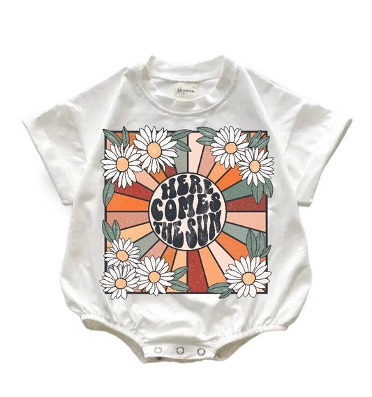Flower girl kids short sleeve romper