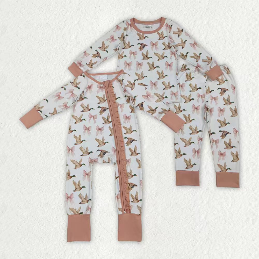 Duck bow design kids long sleeve matching outfit