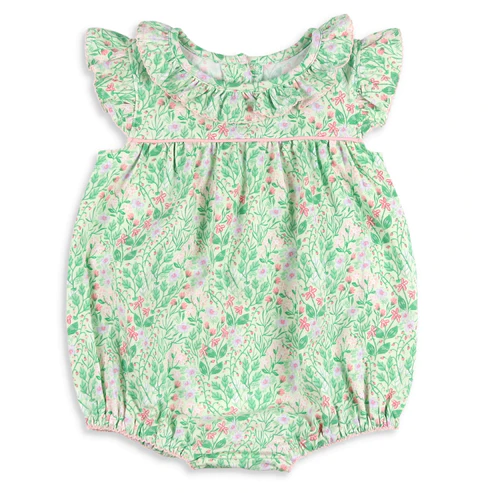 infant baby girls  green floral romper
