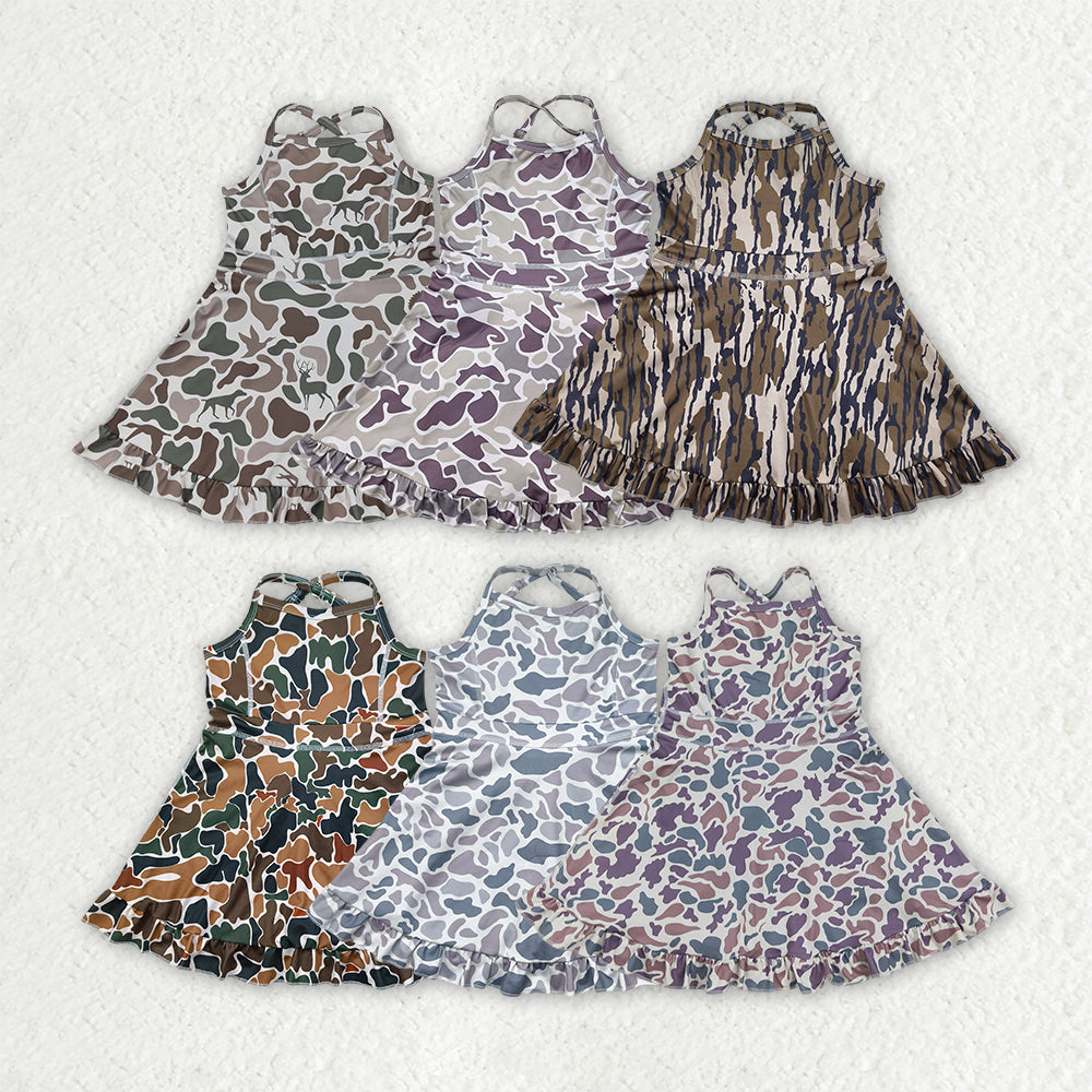 Baby girls grey camo design active wear athletic summer yoga skirt dress