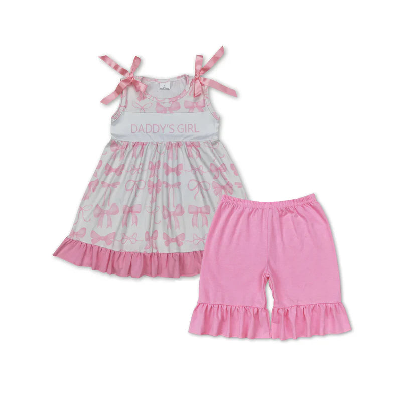 GSD2080+SS0356 Daddys girl pink bow summer outfit