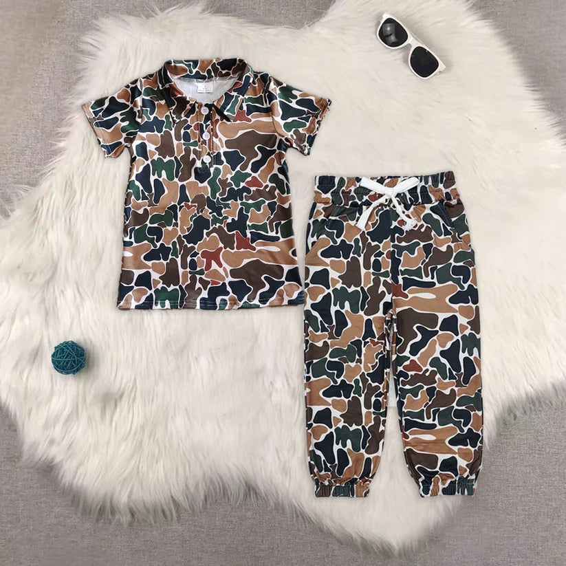 BT1213+P0650 kids boy brown camouflage matching outfit