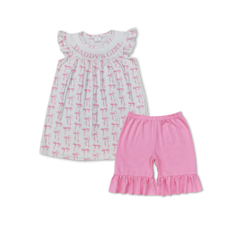 GSD2054+SS0356 Daddys girl pink bow summer outfit