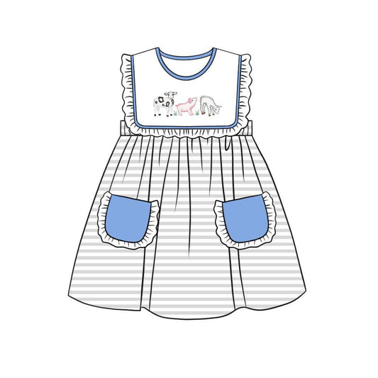 grey stripes farm animal pocket dress