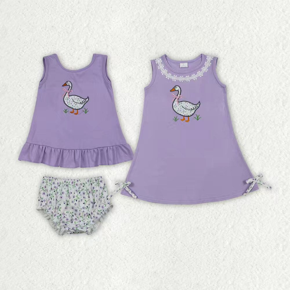 Floral goose embroidery design summer dress