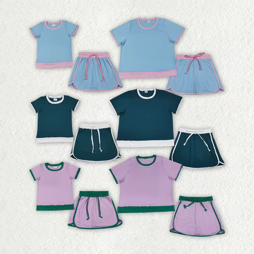 Mommy and me short sleeve cotton skorts outfit