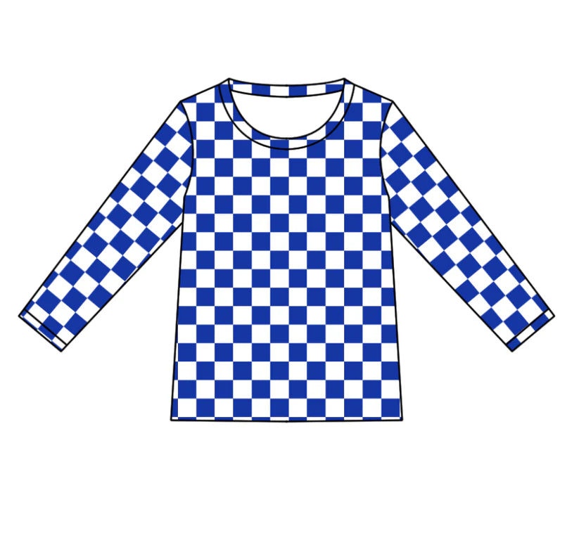 Kids bue checkered long sleeve t- shirt